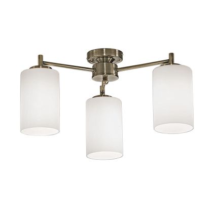 Modern 3-Light Semi-Flush Ceiling Light in Bronze with Frosted Glass Cylinders