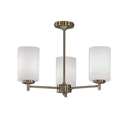Modern 3-Light Upward Semi-Flush Ceiling Light in Bronze with Frosted Glass Cylinders