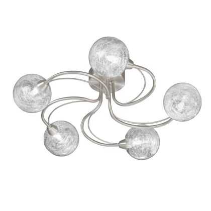 5-Light Pendant Light with Clear Glass Spheres & Textured Strands (Satin Nickel)