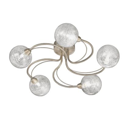 5-Light Pendant Light with Clear Glass Spheres & Textured Strands (Bronze)
