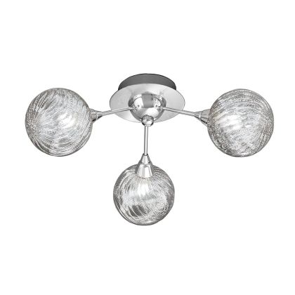3-Light Pendant Light with Textured Glass & Decorative Metal Coils (Chrome)